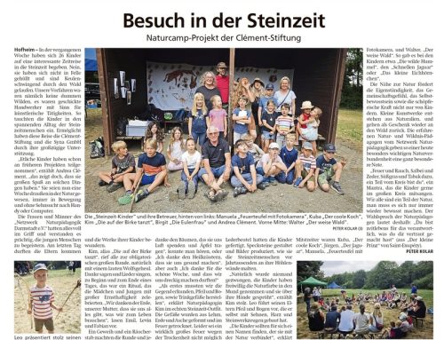 Presse: Naturcamp – Besuch in der Steinzeit, Naturcamp-Projekt der Clément-Stiftung